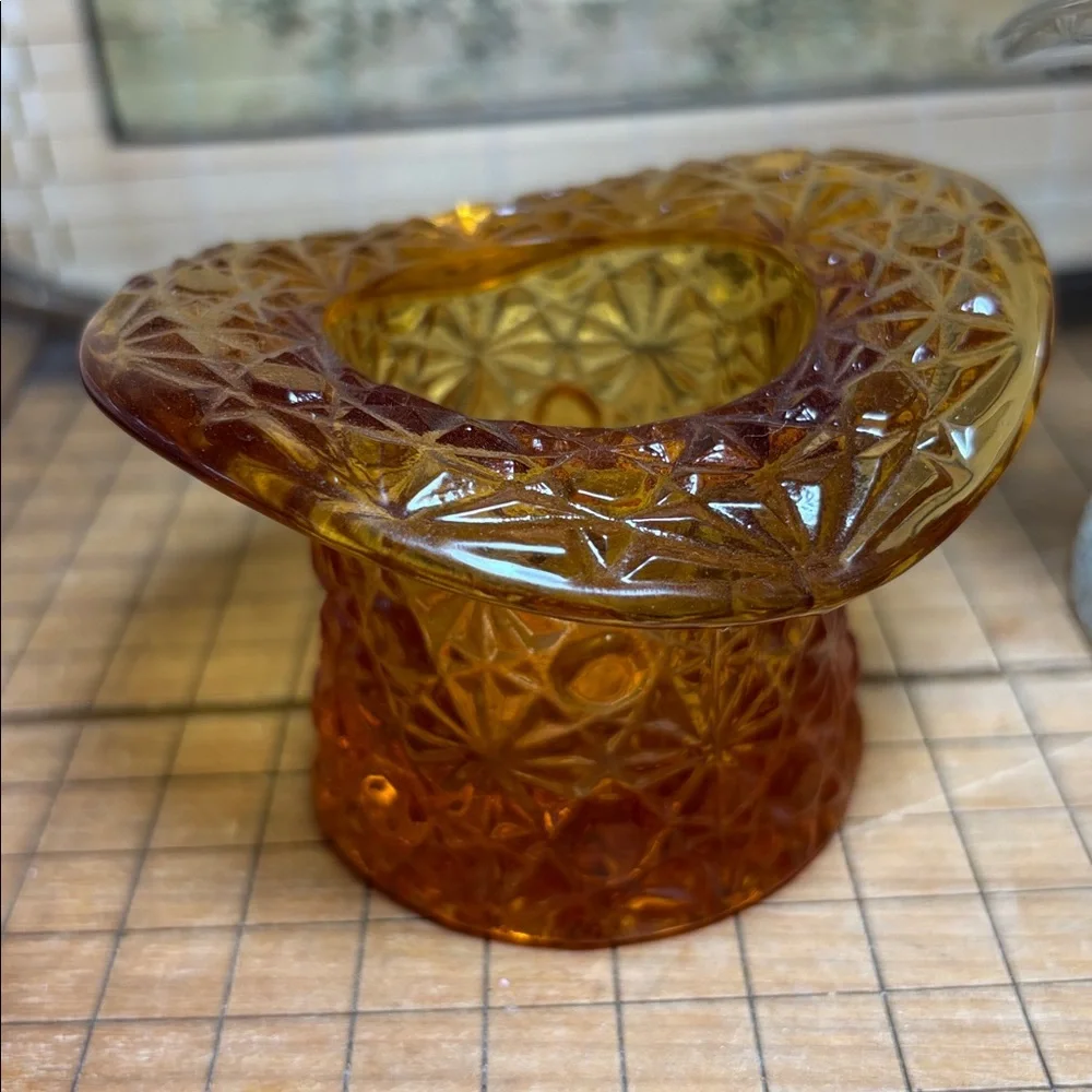 Large Clear and Small Topaz Fenton Hat Daisy Button Glass Vases